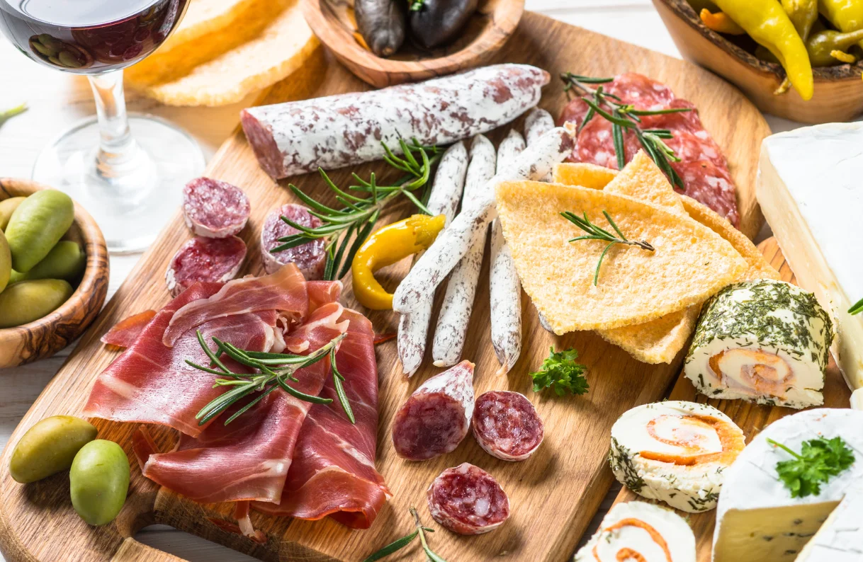 Spanish charcuterie board with cured meats and cheeses
