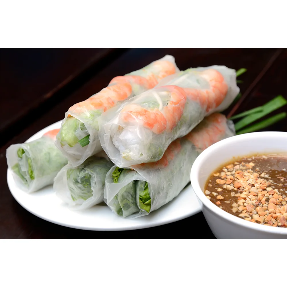 Vietnamese shrimp spring rolls with peanut dipping sauce