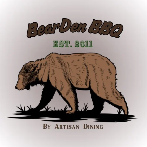 BearDen BBQ logo featuring a bear illustration