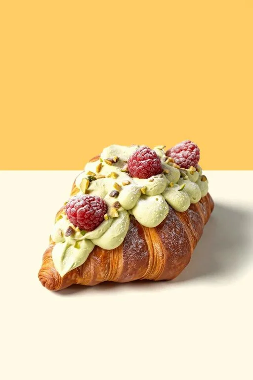 Pistachio croissant with raspberries
