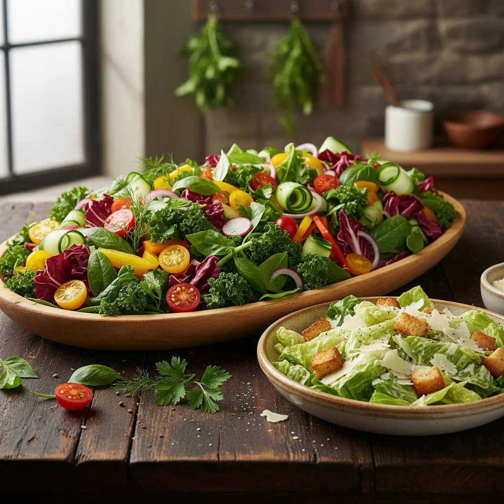 Vibrant garden salad in a wooden bowl