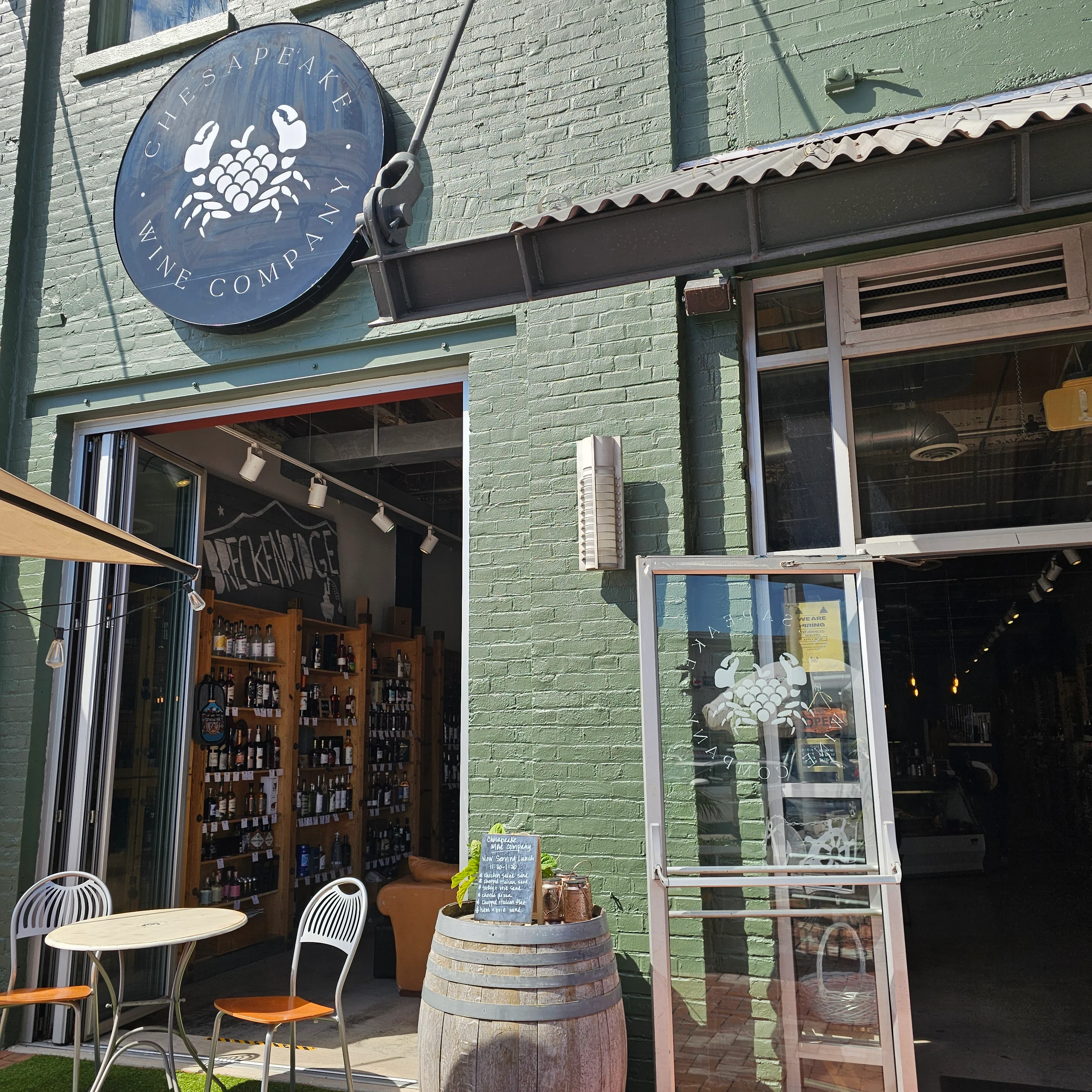 Exterior of Chesapeake Wine Company with outdoor seating