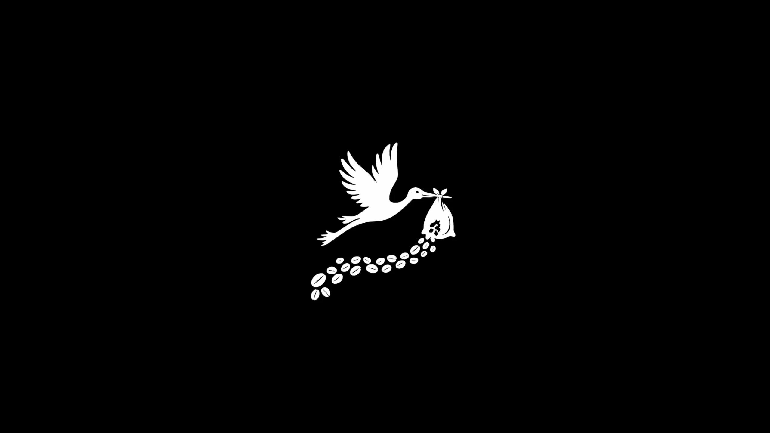 Stylized stork carrying a bag of coffee beans