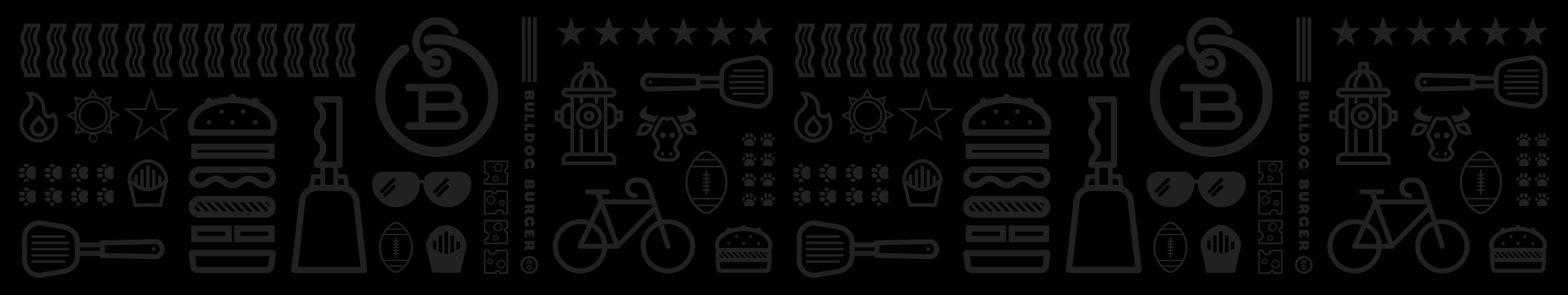 Graphic design featuring burger-themed icons and elements