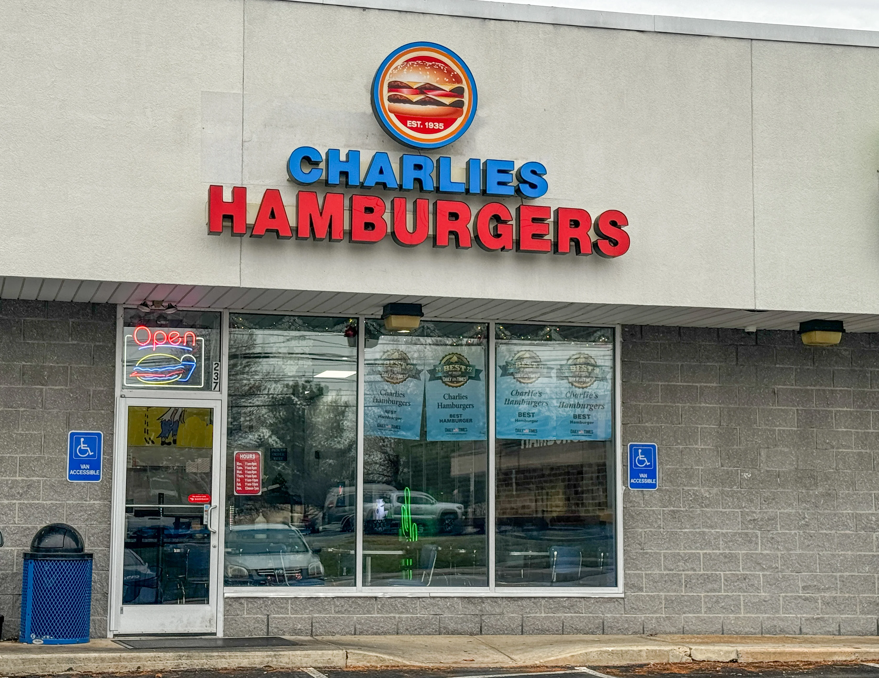 Restaurant store front with sign