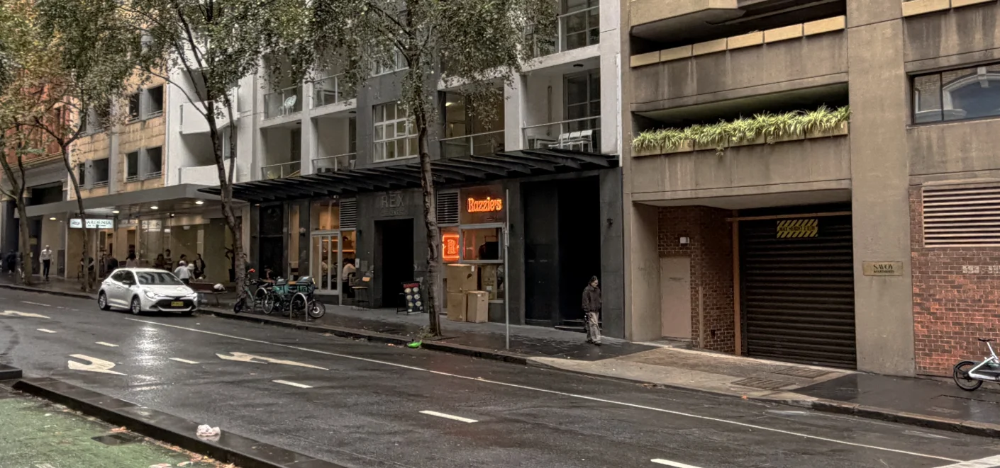 Urban street view with modern buildings and bike lanes