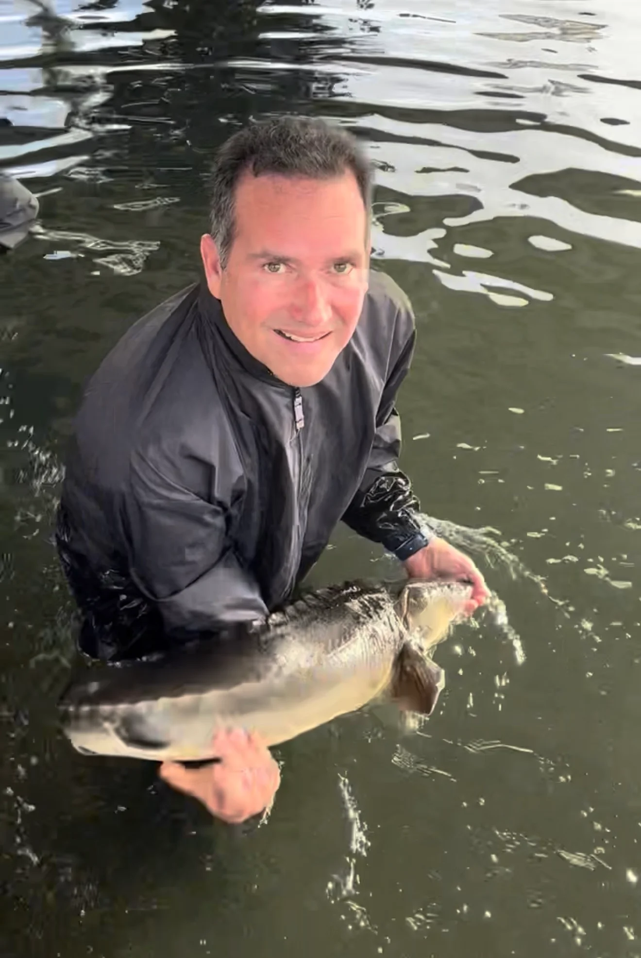 Juan Arreguin visiting a sustainable sturgeon and caviar farm in France