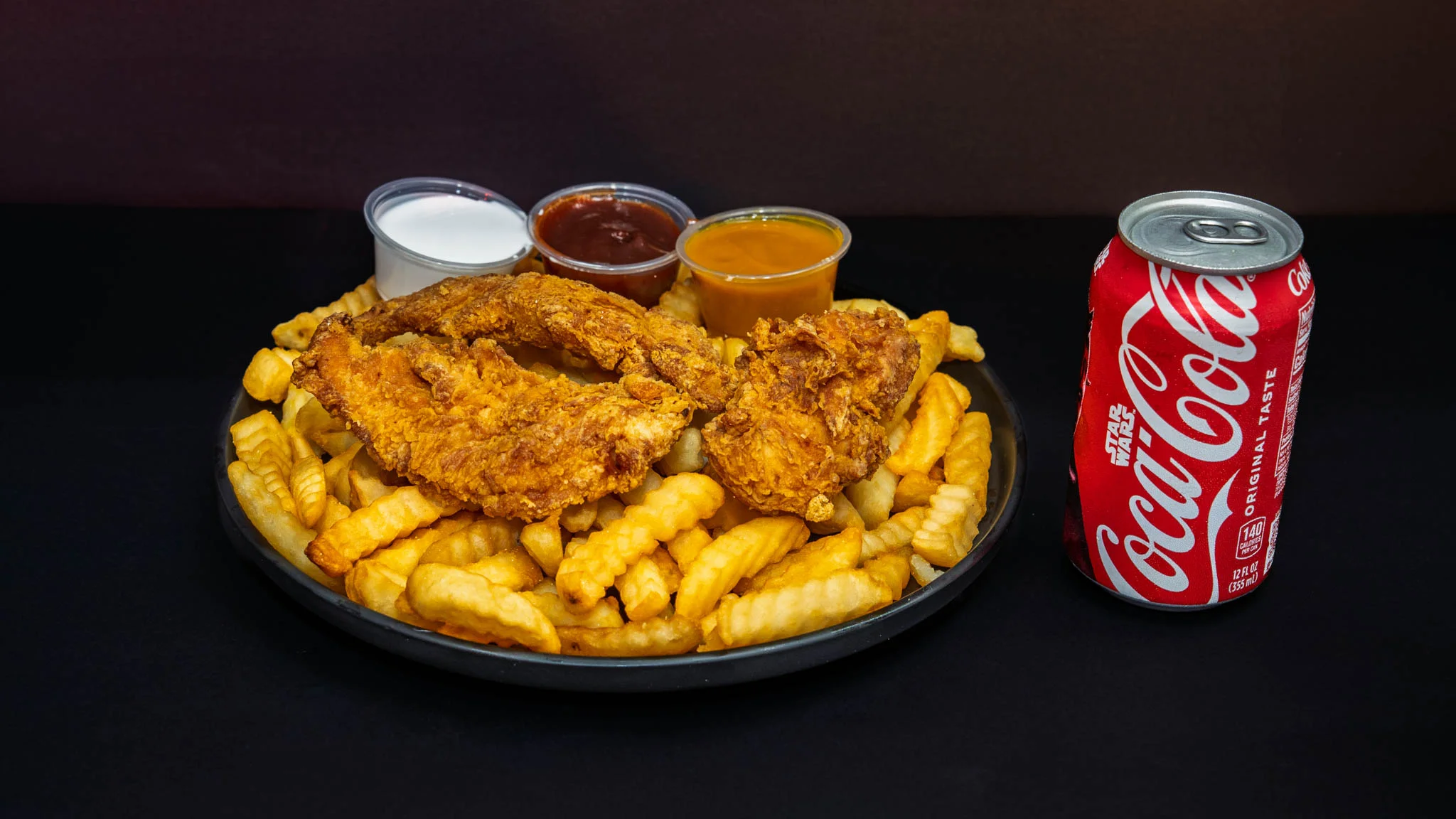 Southern fried chicken with crinkle-cut fries
