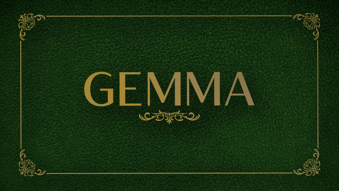 Elegant restaurant logo for Gemma on a green background