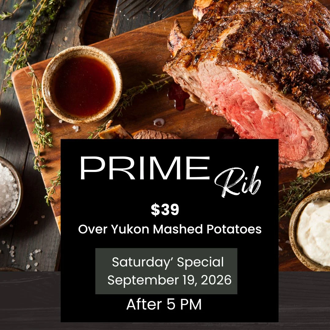 Juicy prime rib served over Yukon mashed potatoes