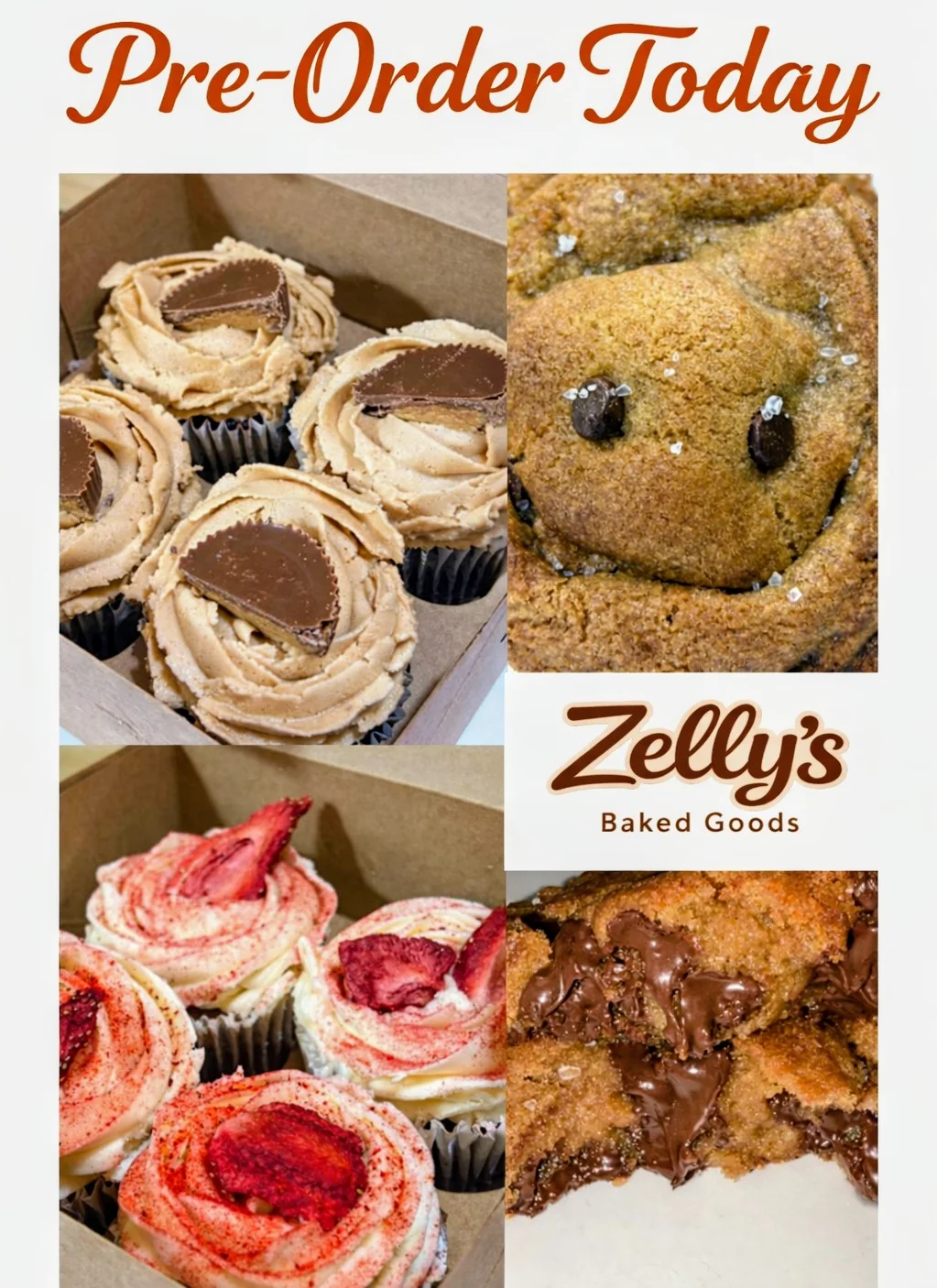 Assorted gourmet cupcakes and cookies from Zelly's Baked Goods