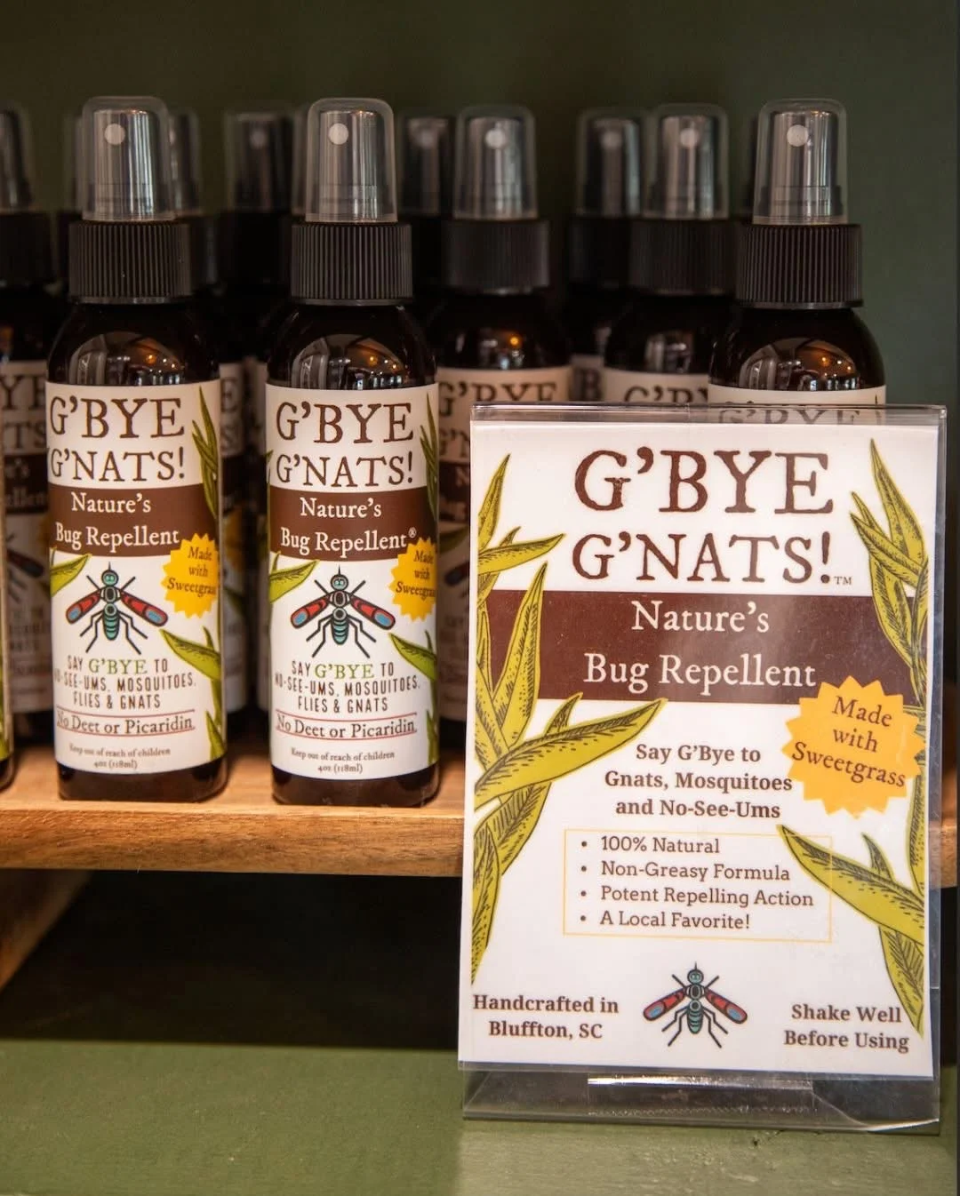 Natural bug repellent spray on display