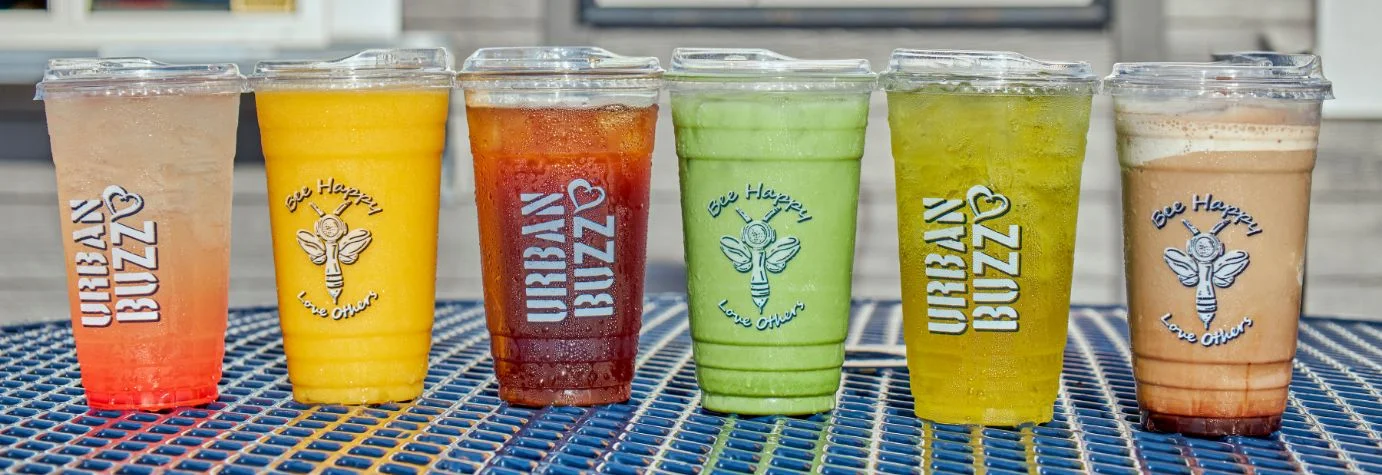 Colorful drinks from Urban Buzz in clear cups