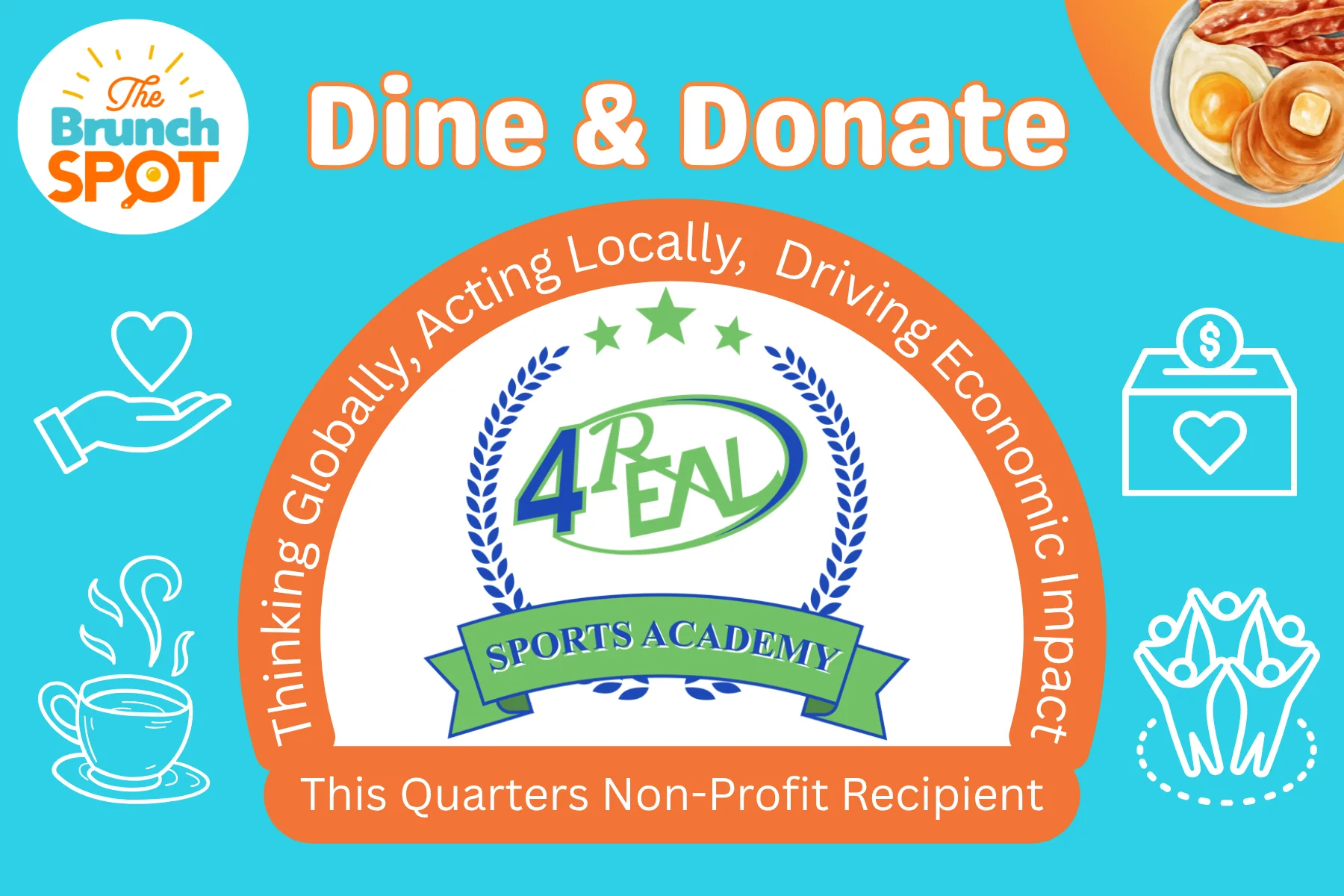 Promotional graphic for Dine & Donate event at The Brunch Spot