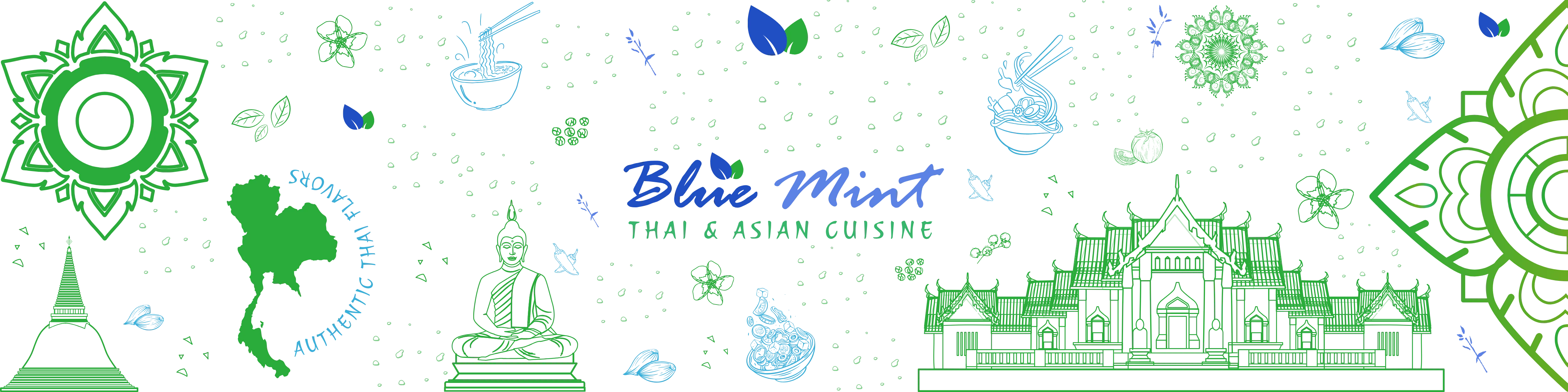Artistic representation of Blue Mint Thai & Asian Cuisine logo