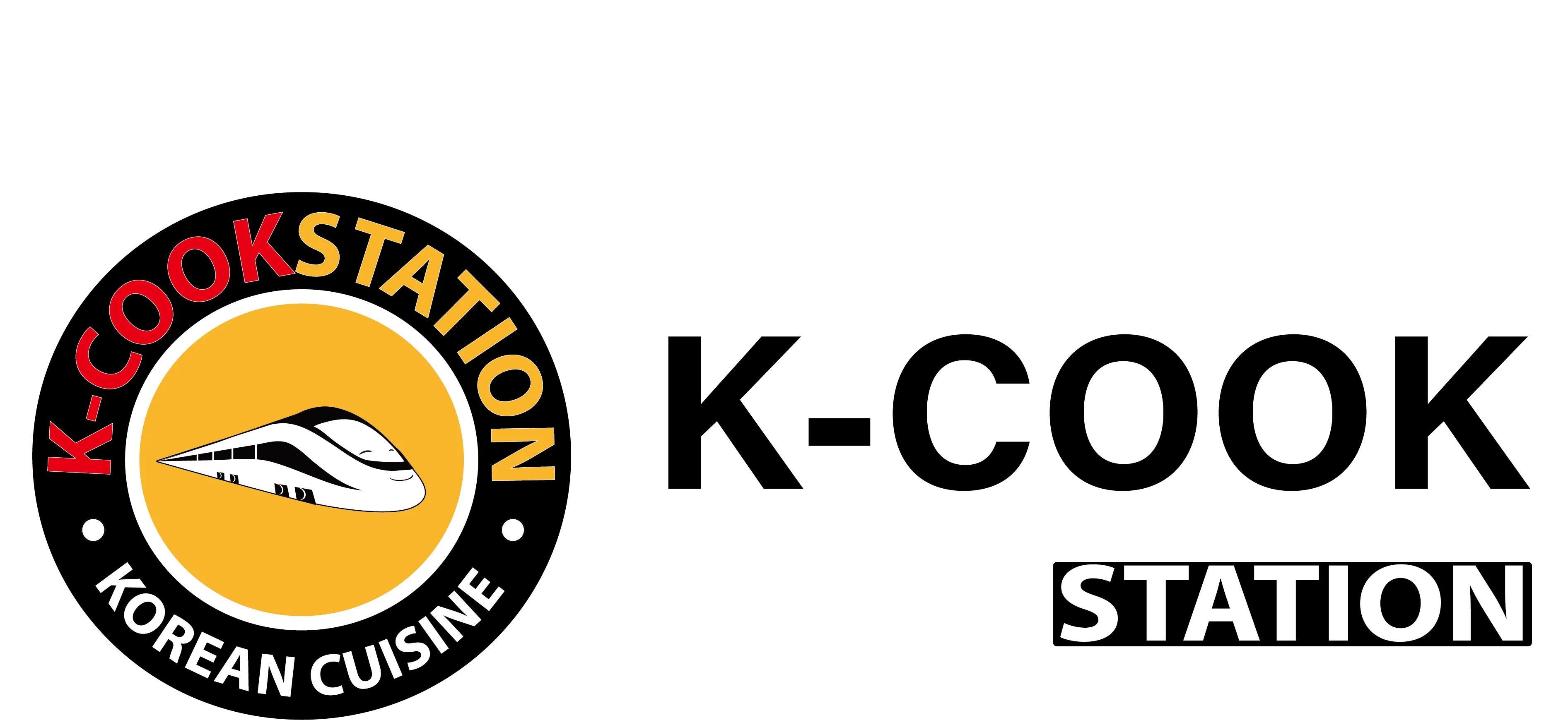 A logo featuring the name 'K-Cook Station' with a stylized train design, highlighting Korean cuisine.