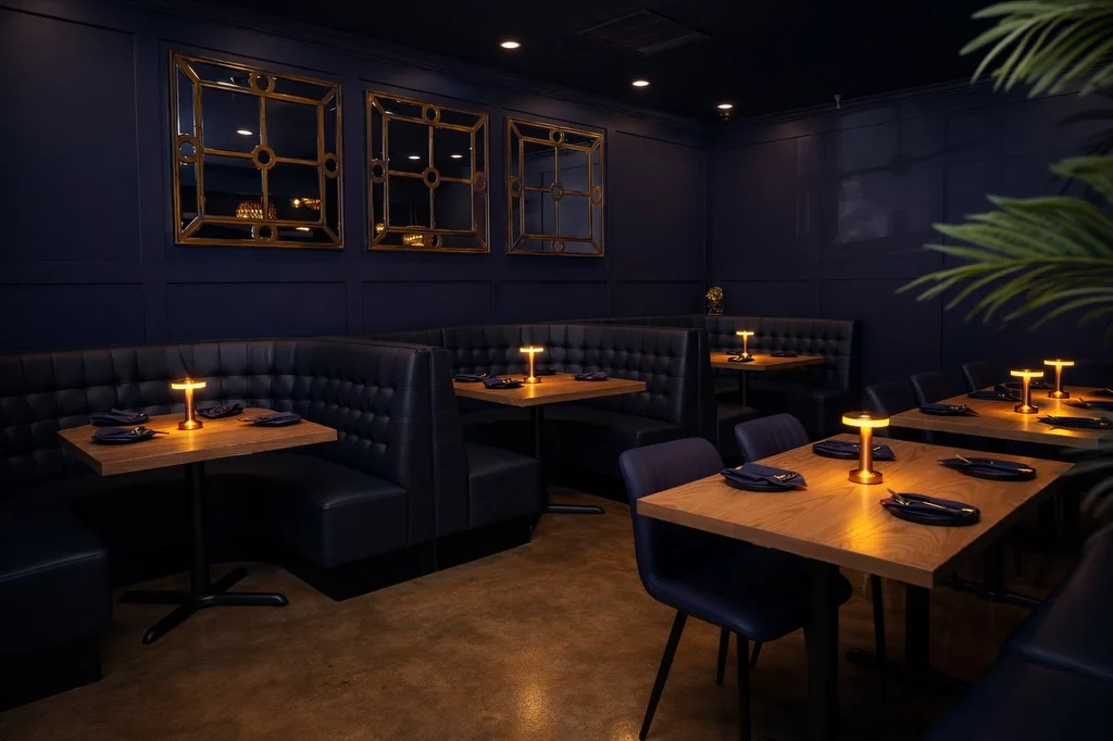 The dining interior, capturing a high end feeling