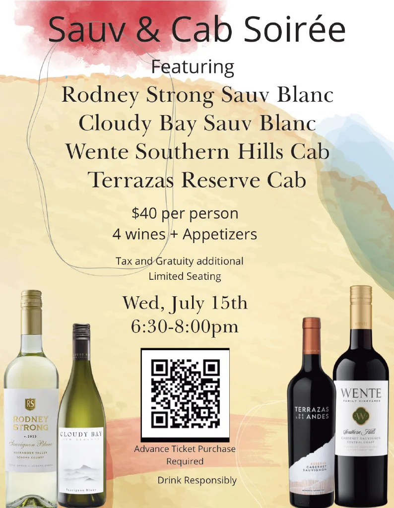 Wine tasting event featuring Sauvignon Blanc and Cabernet Sauvignon