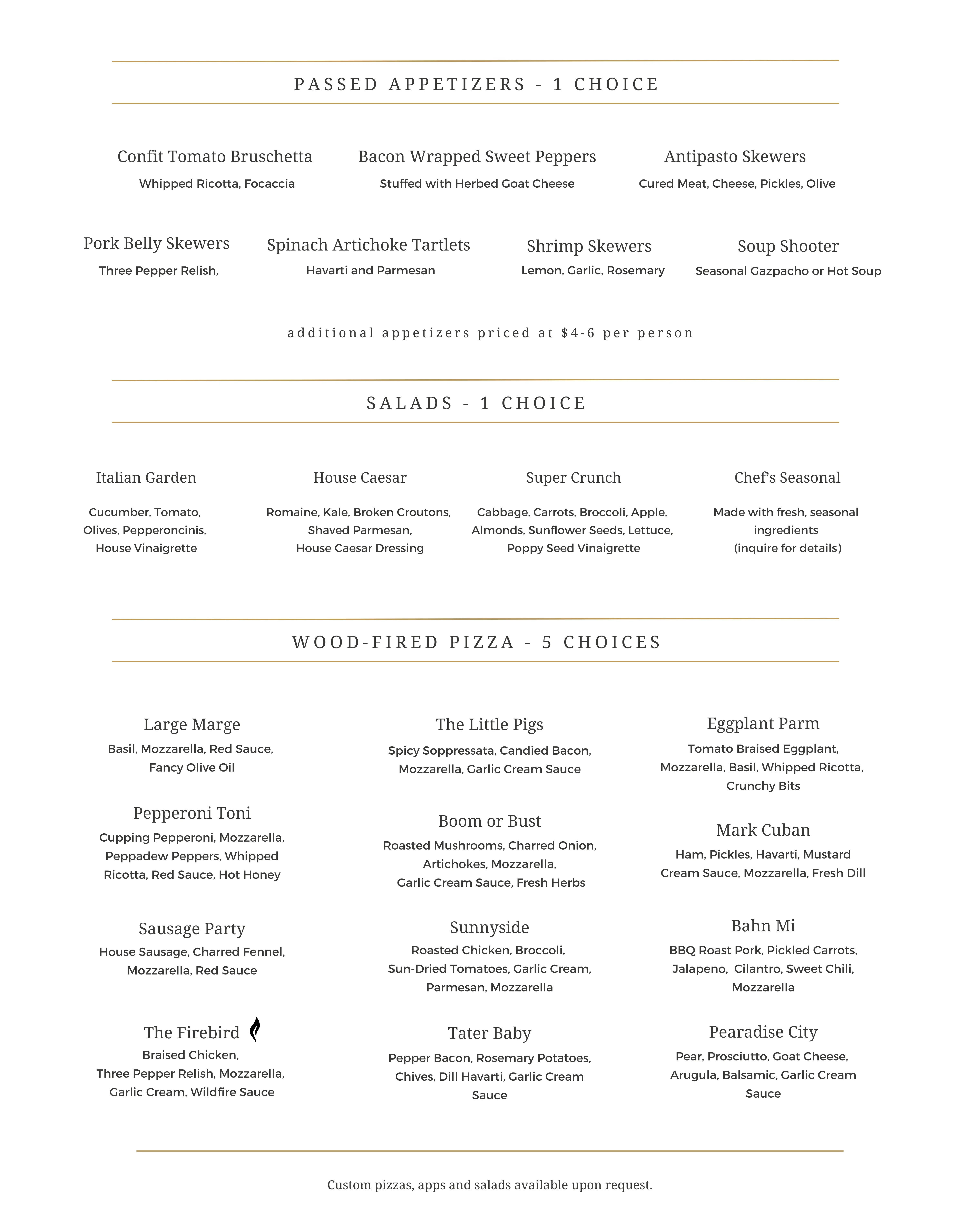 Pizza Catering Menu