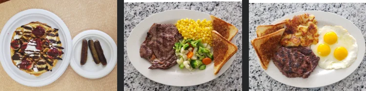 Hearty American breakfast platter with eggs and steak