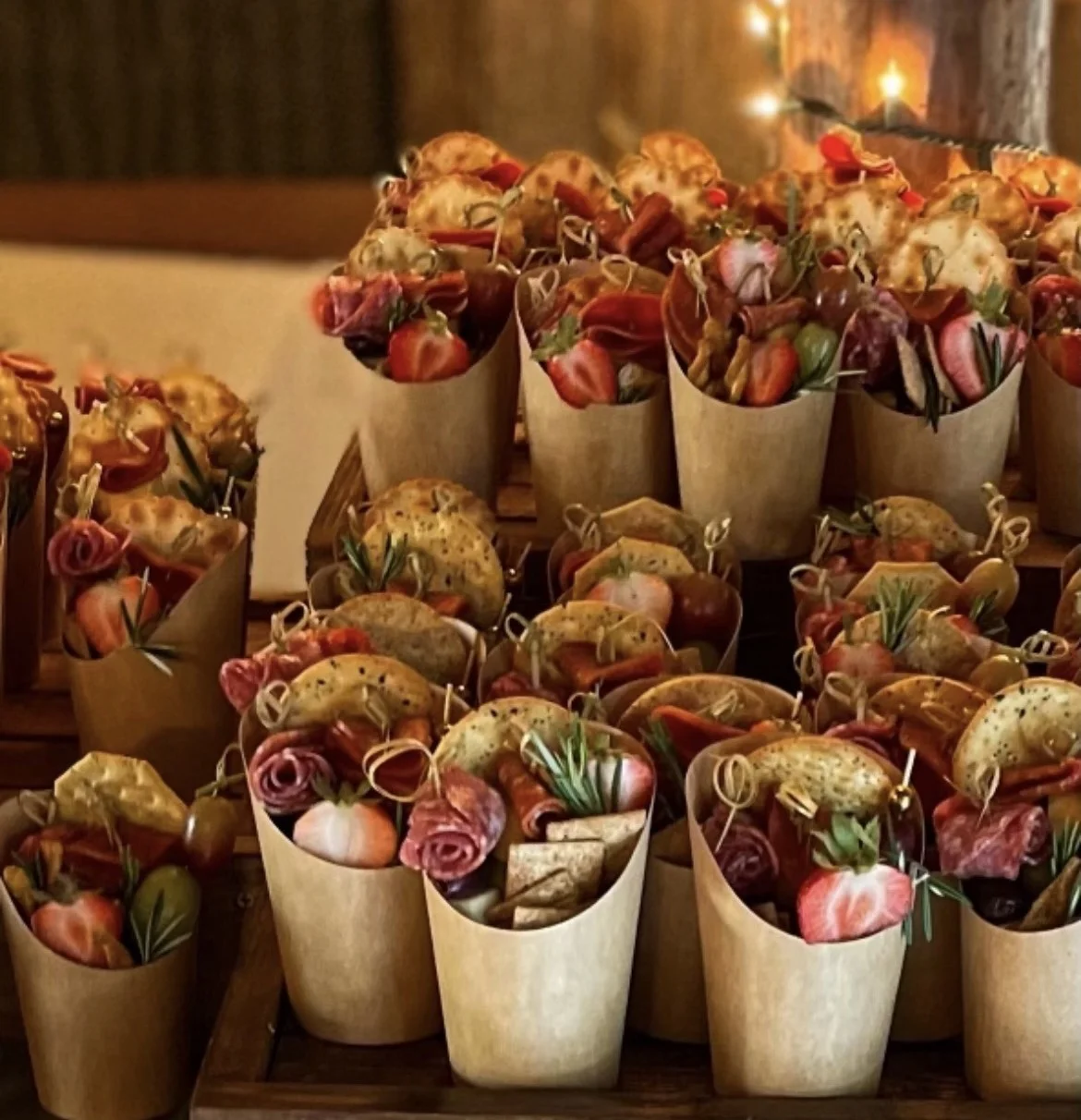 Artisanal charcuterie cups with fruits and meats