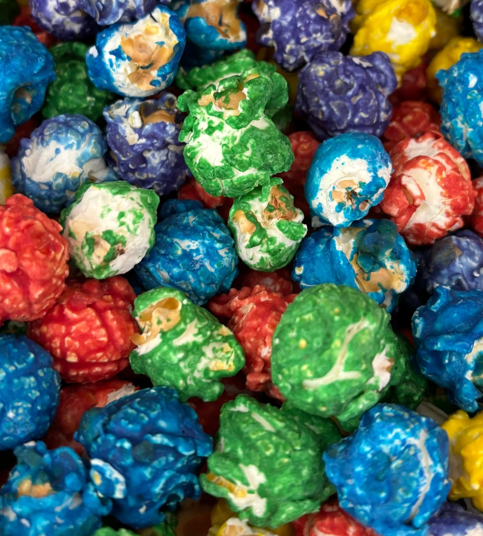 Colorful popcorn mix in a vibrant display