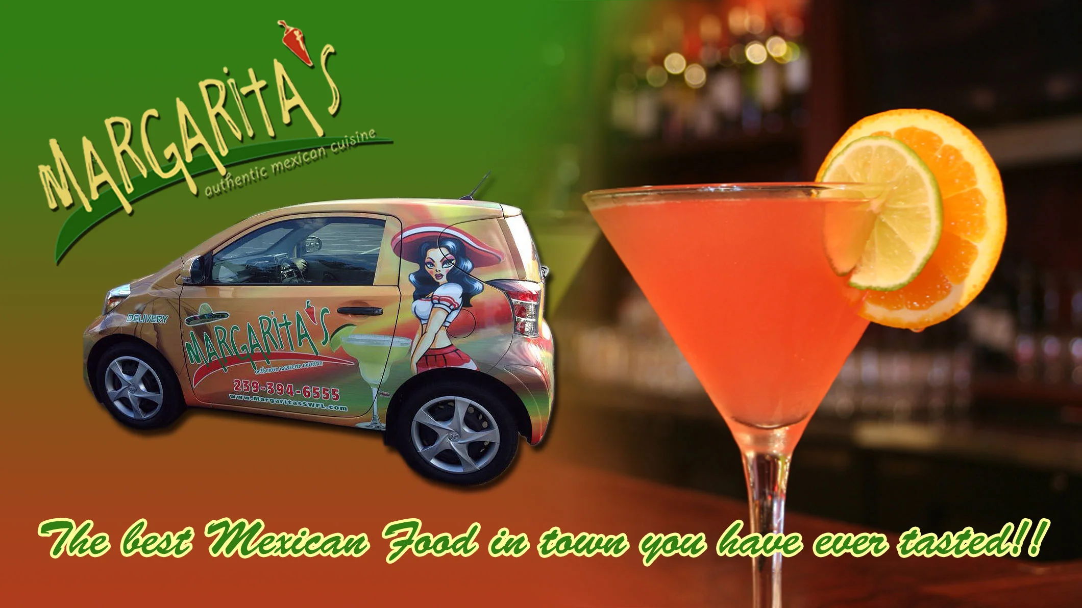 Colorful margarita cocktail with citrus garnish
