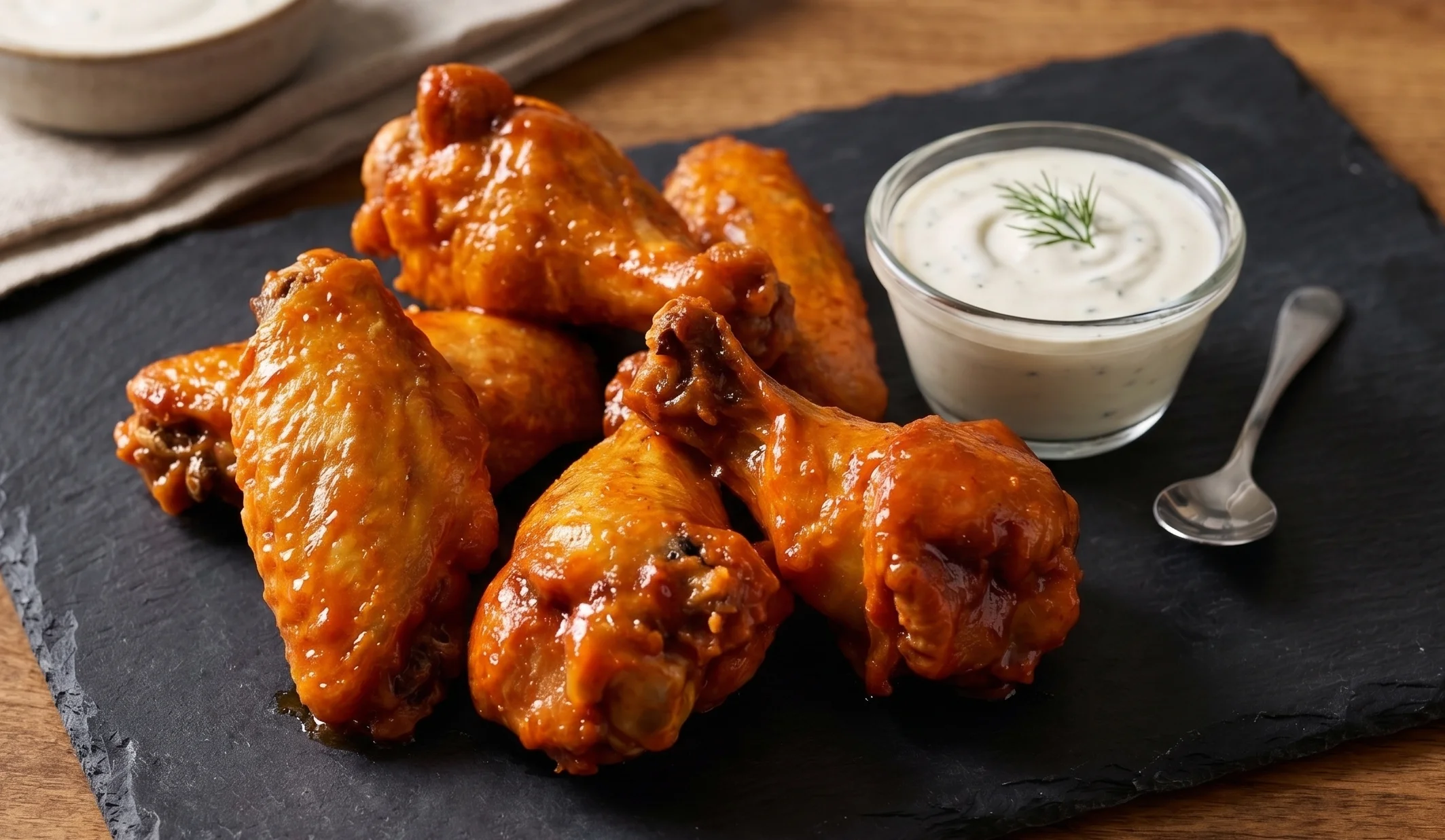 Buffalo chicken wings served with ranch dressing