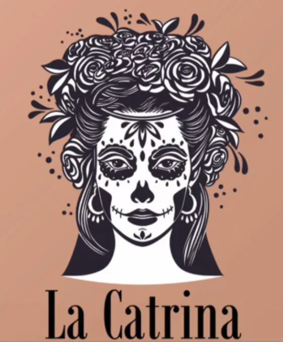 Artistic depiction of La Catrina with floral elements