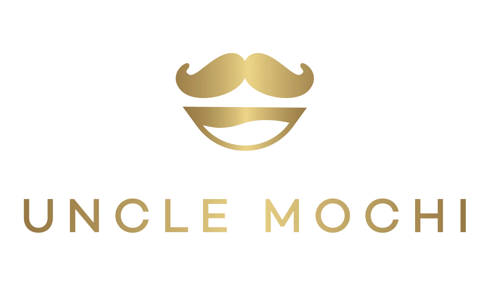 The logo of a brand featuring a stylized mustache and smile on a black background.