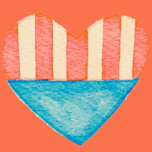 Colorful heart illustration with stripes and blue base