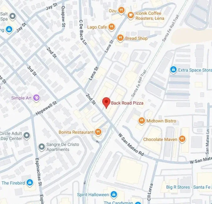 Map to Back Road Pizza, 1807 2nd St #1, Santa Fe
