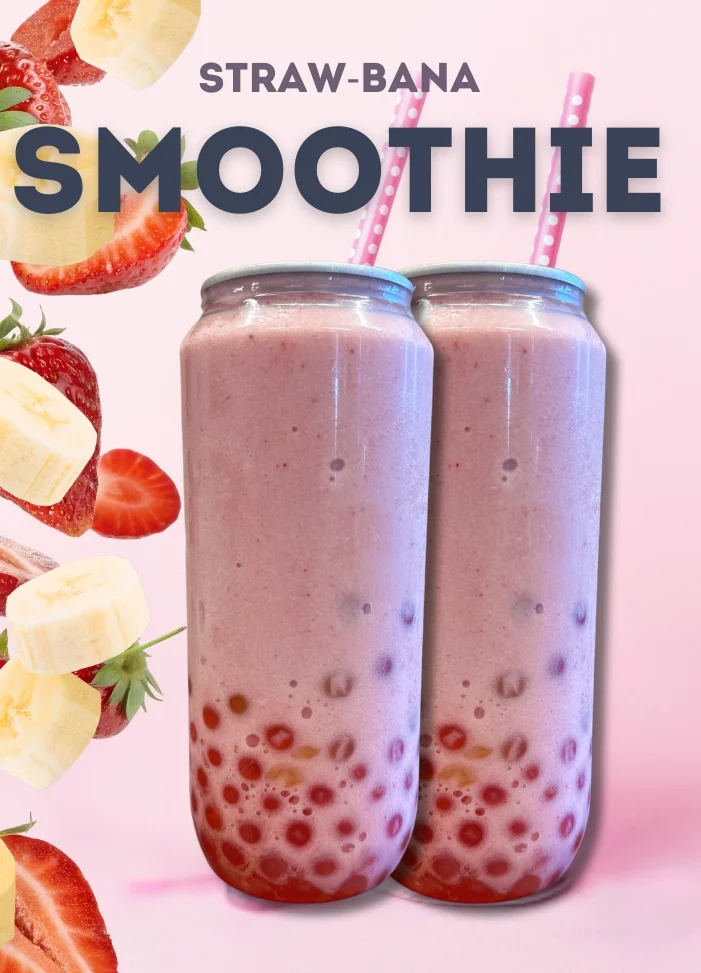 Refreshing strawberry banana smoothie in tall glasses