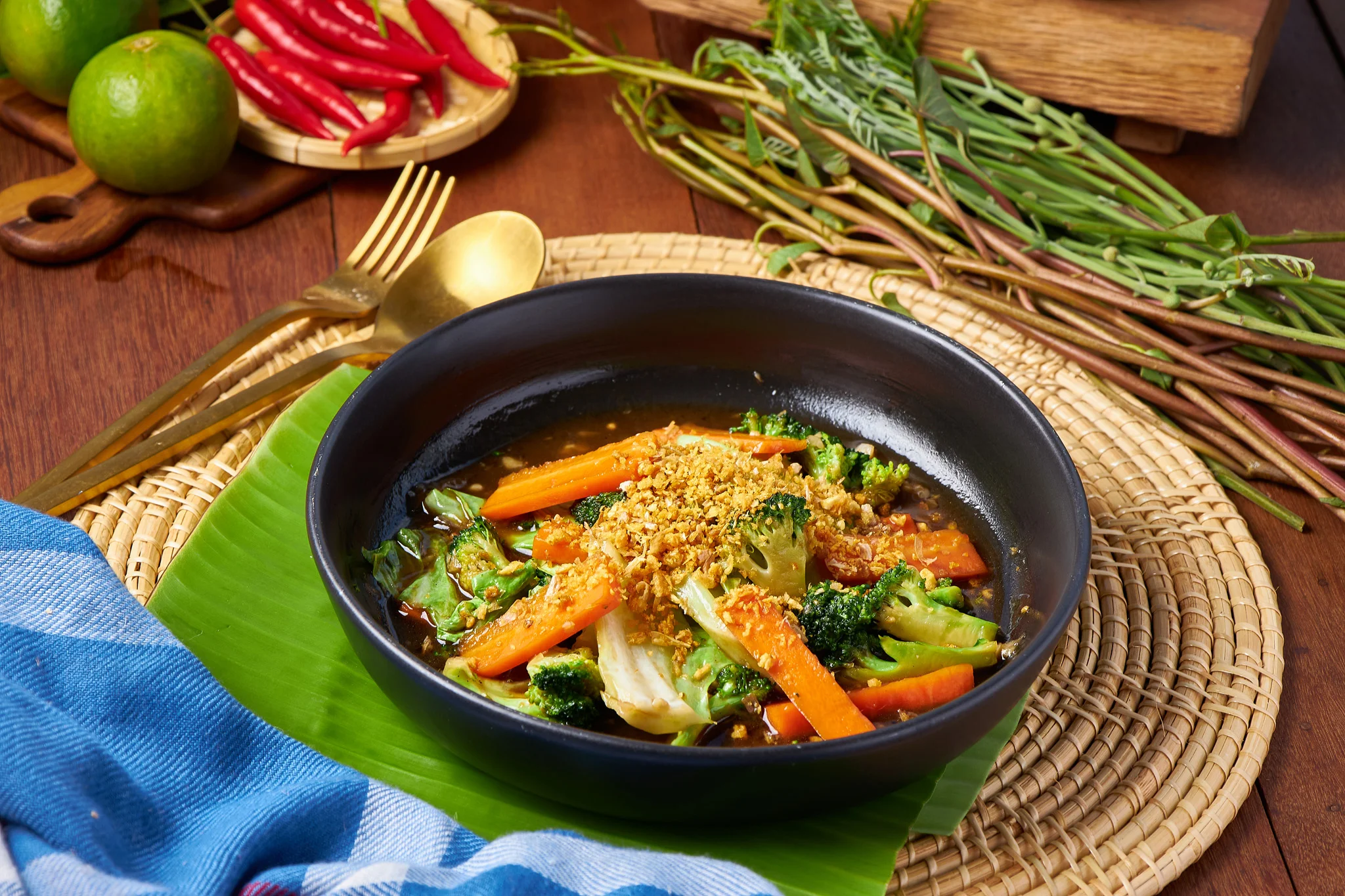 Colorful Thai stir-fried vegetables with sauce
