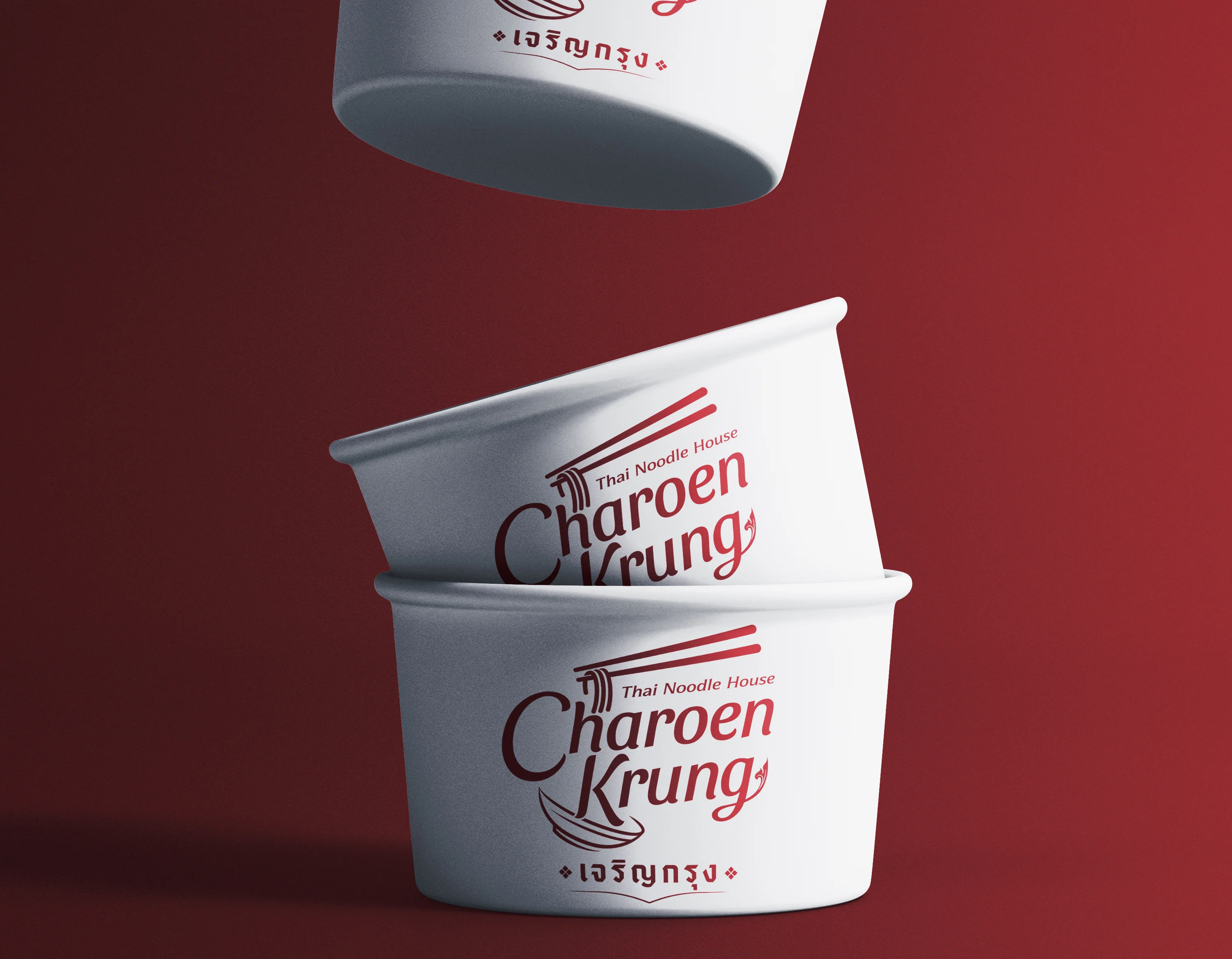 Stacked bowls of Thai noodles from Charoen Krung restaurant