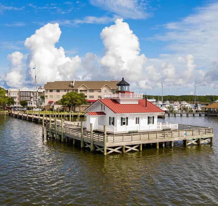 Roanoke Marshes Lighthouse on the downtown Manteo waterfront