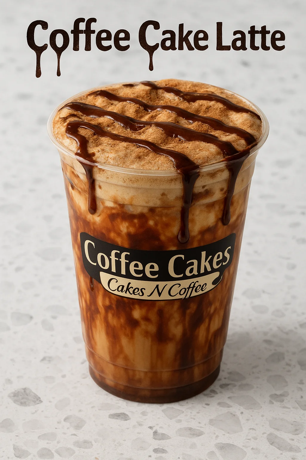 Iced coffee cake latte in a clear cup