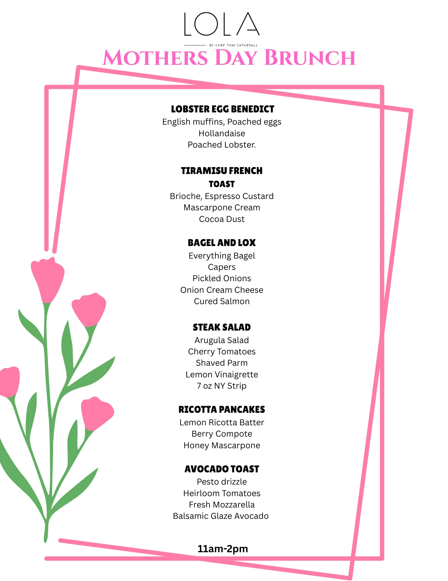 Mother's Day brunch promotion with festive decorations and food.