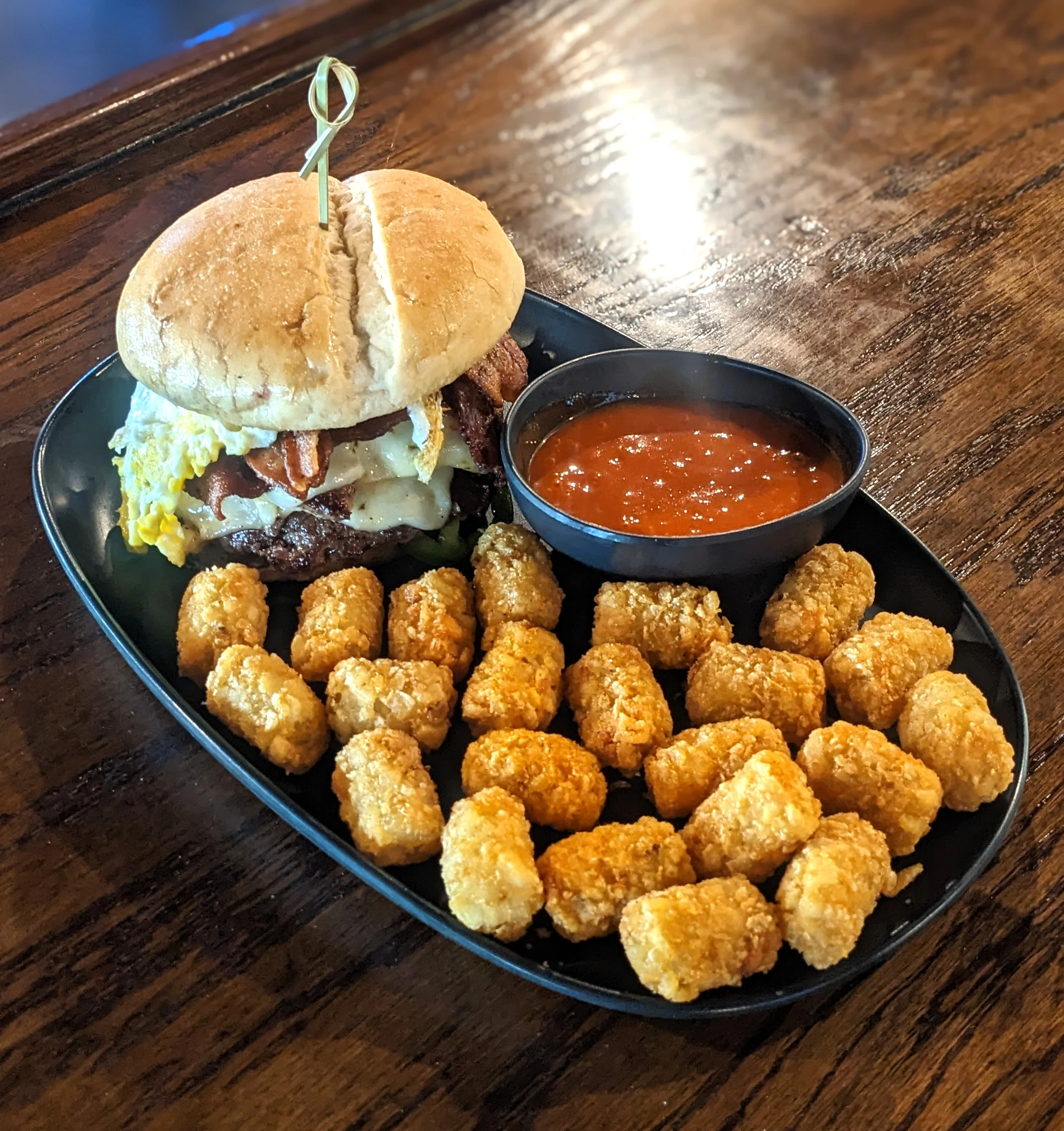 Breakfast Burger with Tots