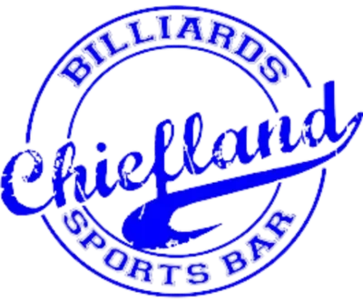 Logo of Chiefland Billiards Sports Bar in blue