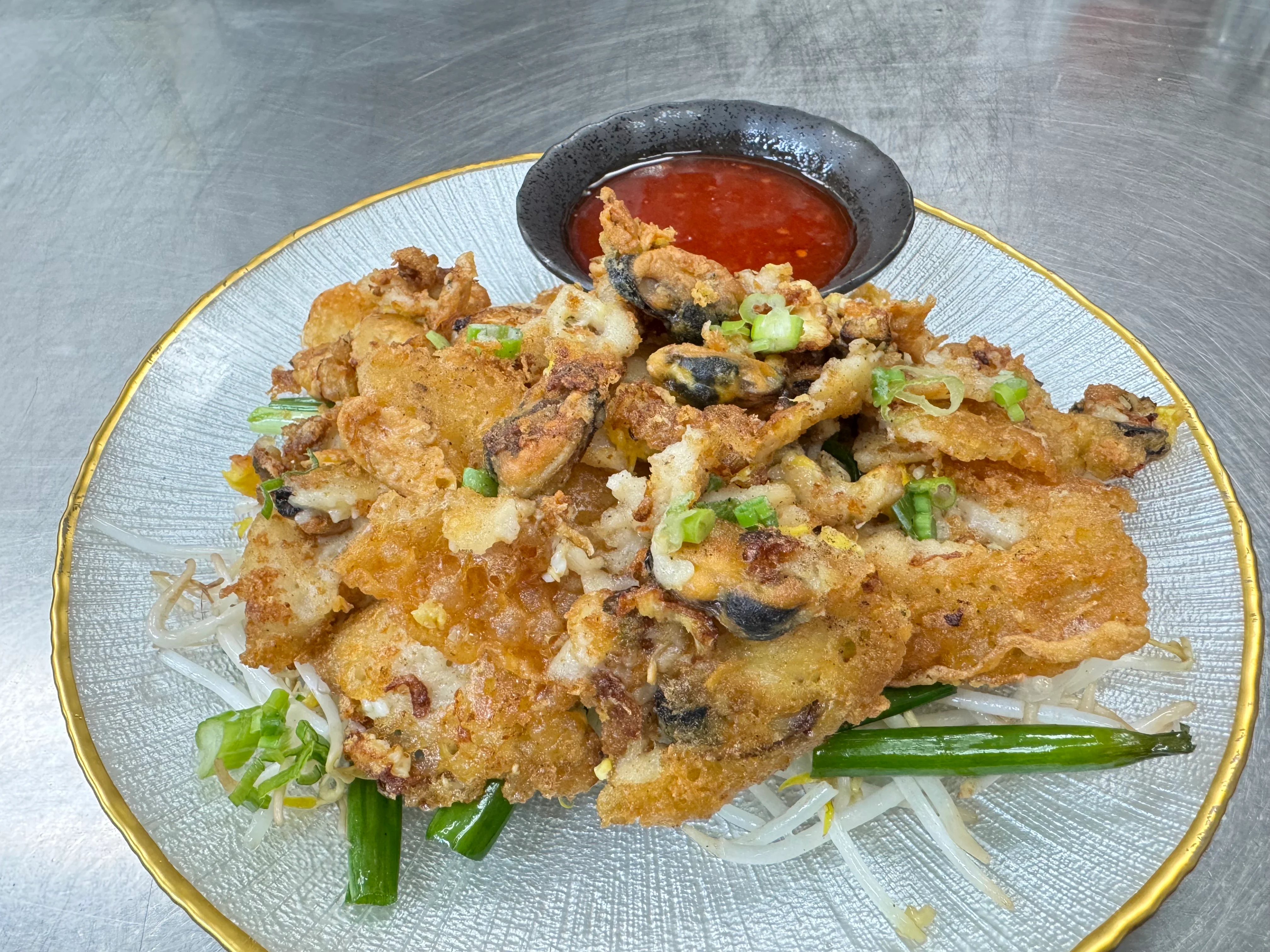 Crispy Vietnamese oyster pancakes with dipping sauce