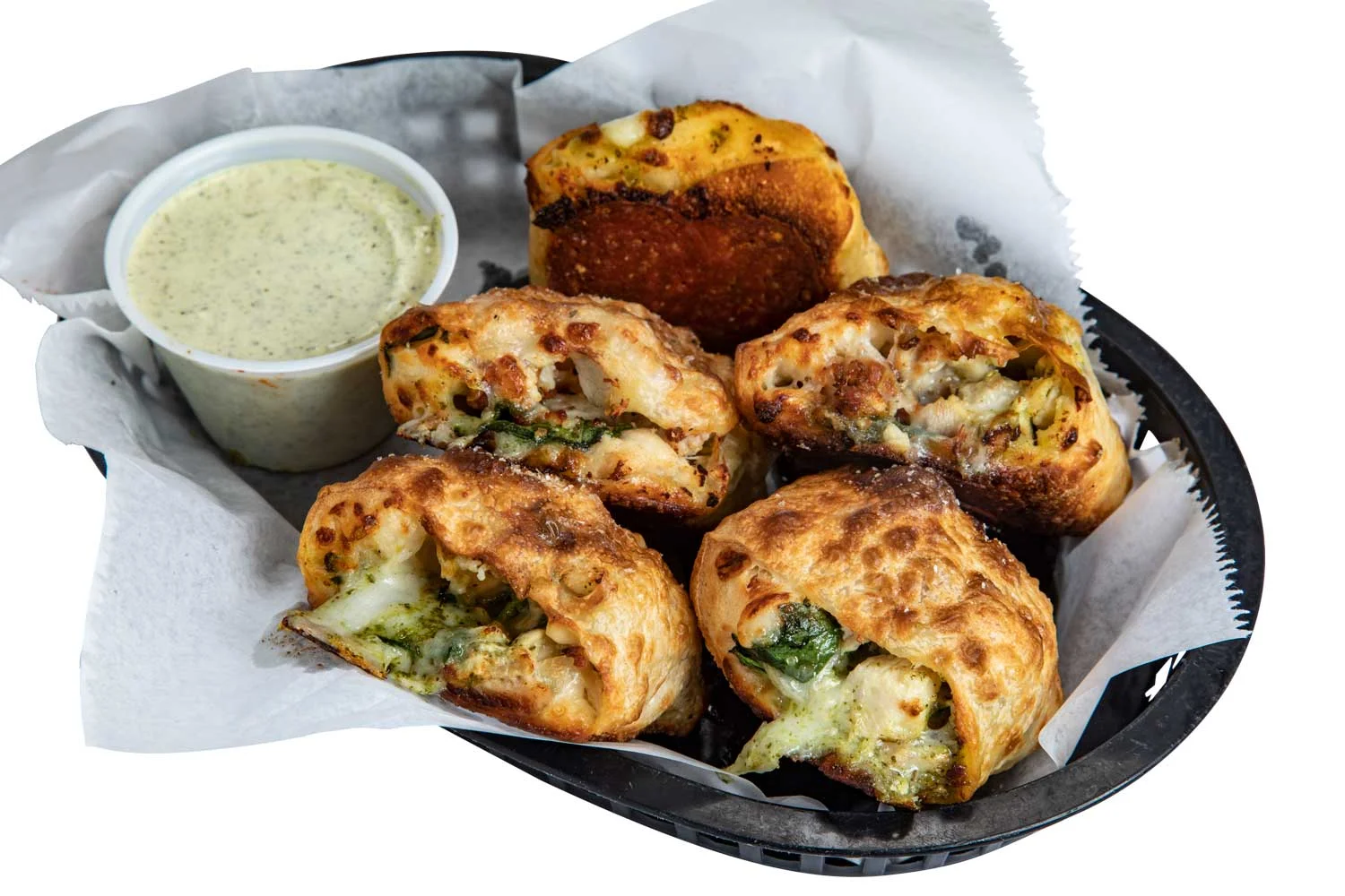 Cheesy Indian stuffed bread with dipping sauce