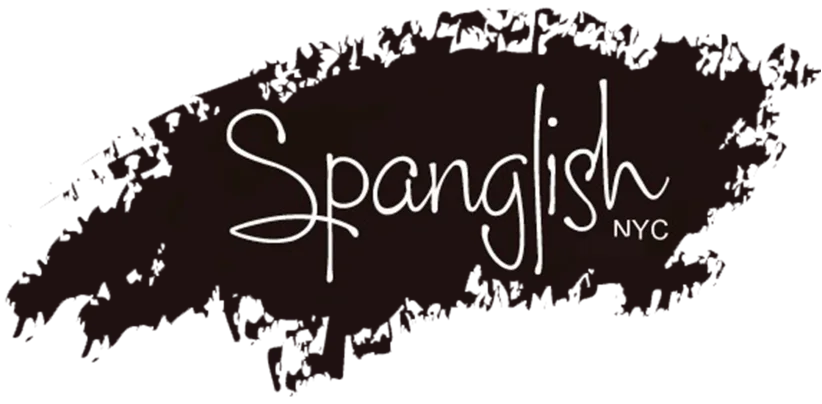 A logo design with the word 'Spanglish' prominently featured, accompanied by the letters 'NYC.' The logo has a dynamic, artistic brushstroke background.