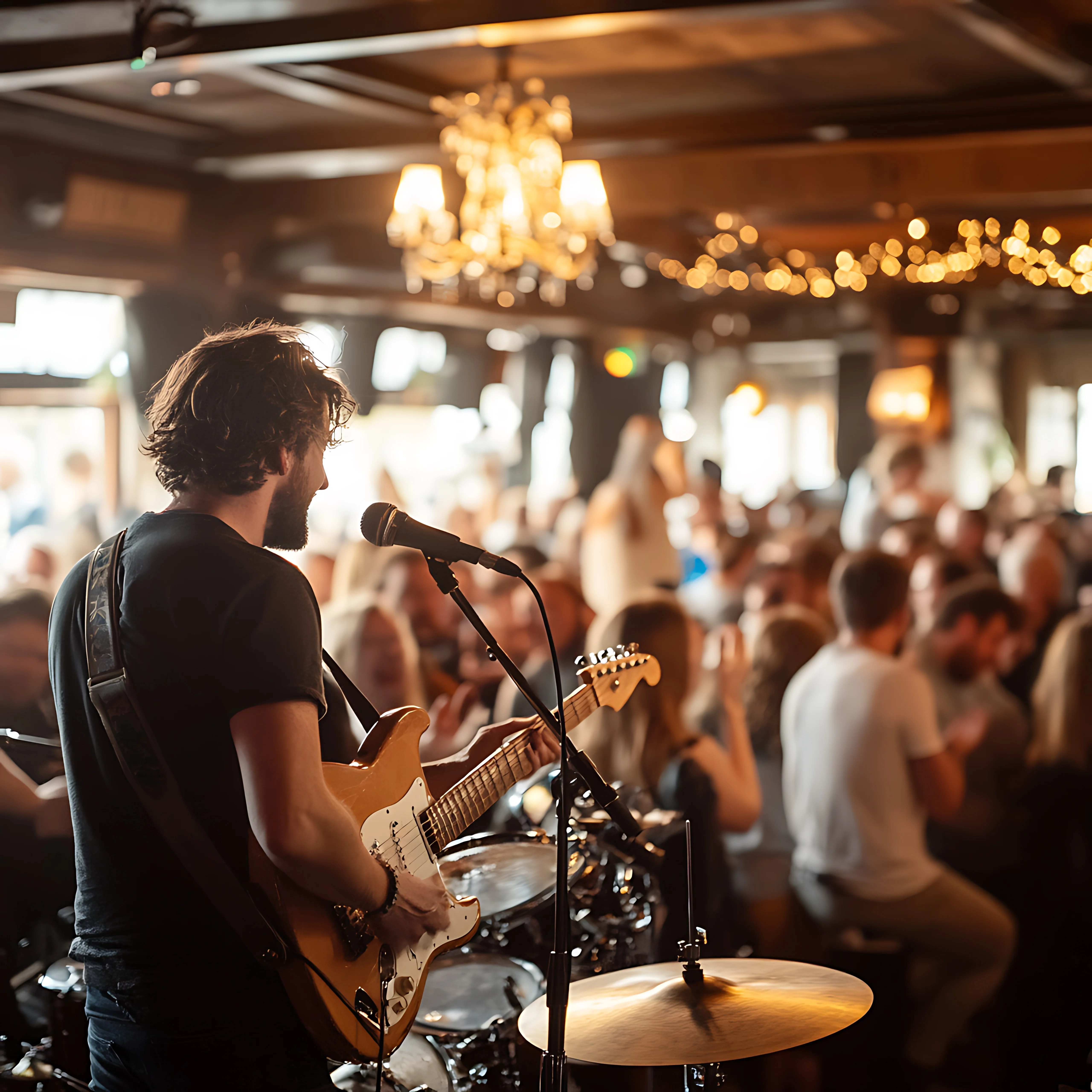 Live music performance in a lively restaurant setting