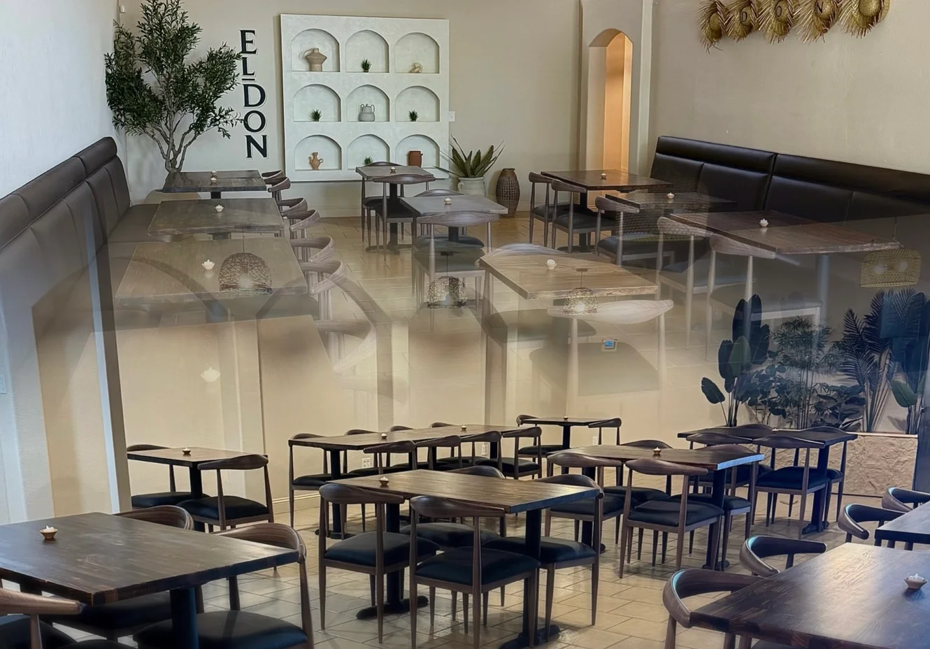 Modern restaurant interior with stylish seating and decor