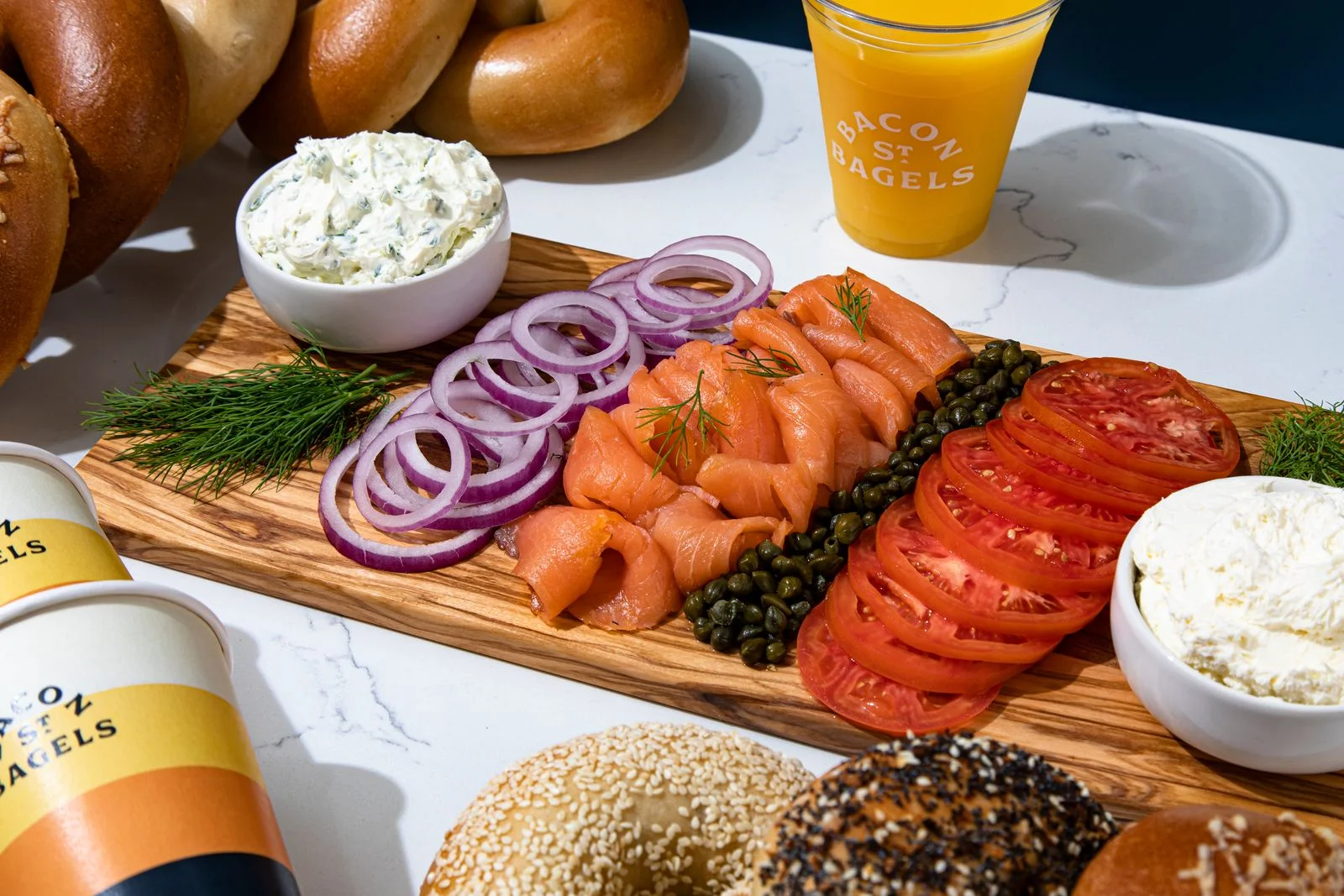 Bagel platter with smoked salmon and cream cheese