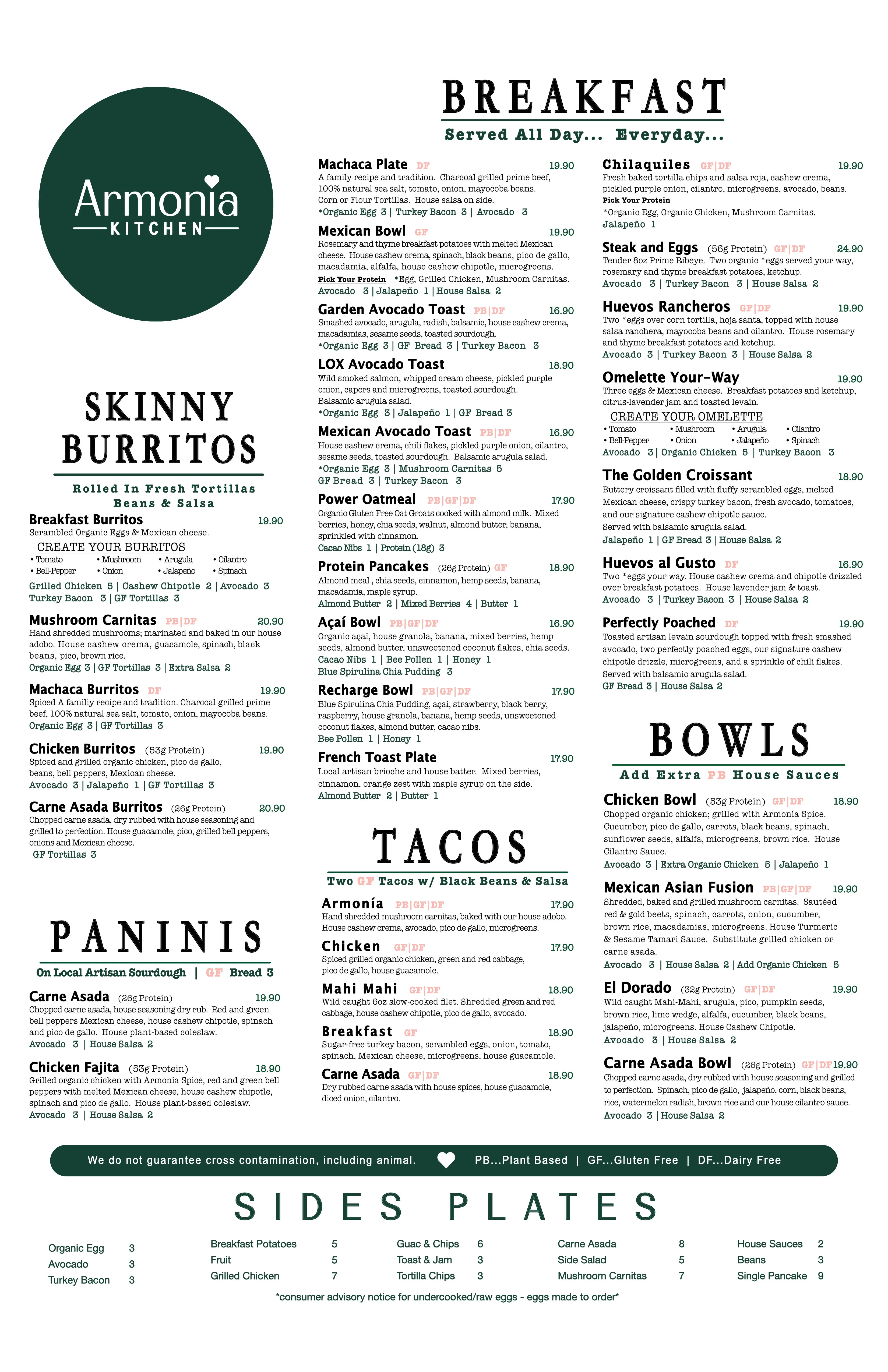 Menu showcasing a variety of delicious dishes and beverages.