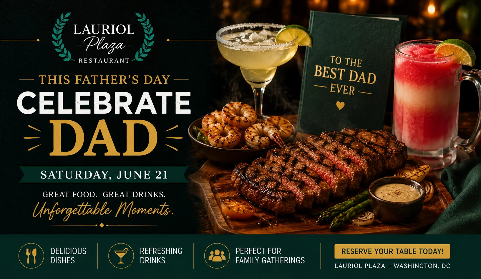 Grilled steak and shrimp platter for Father's Day celebration
