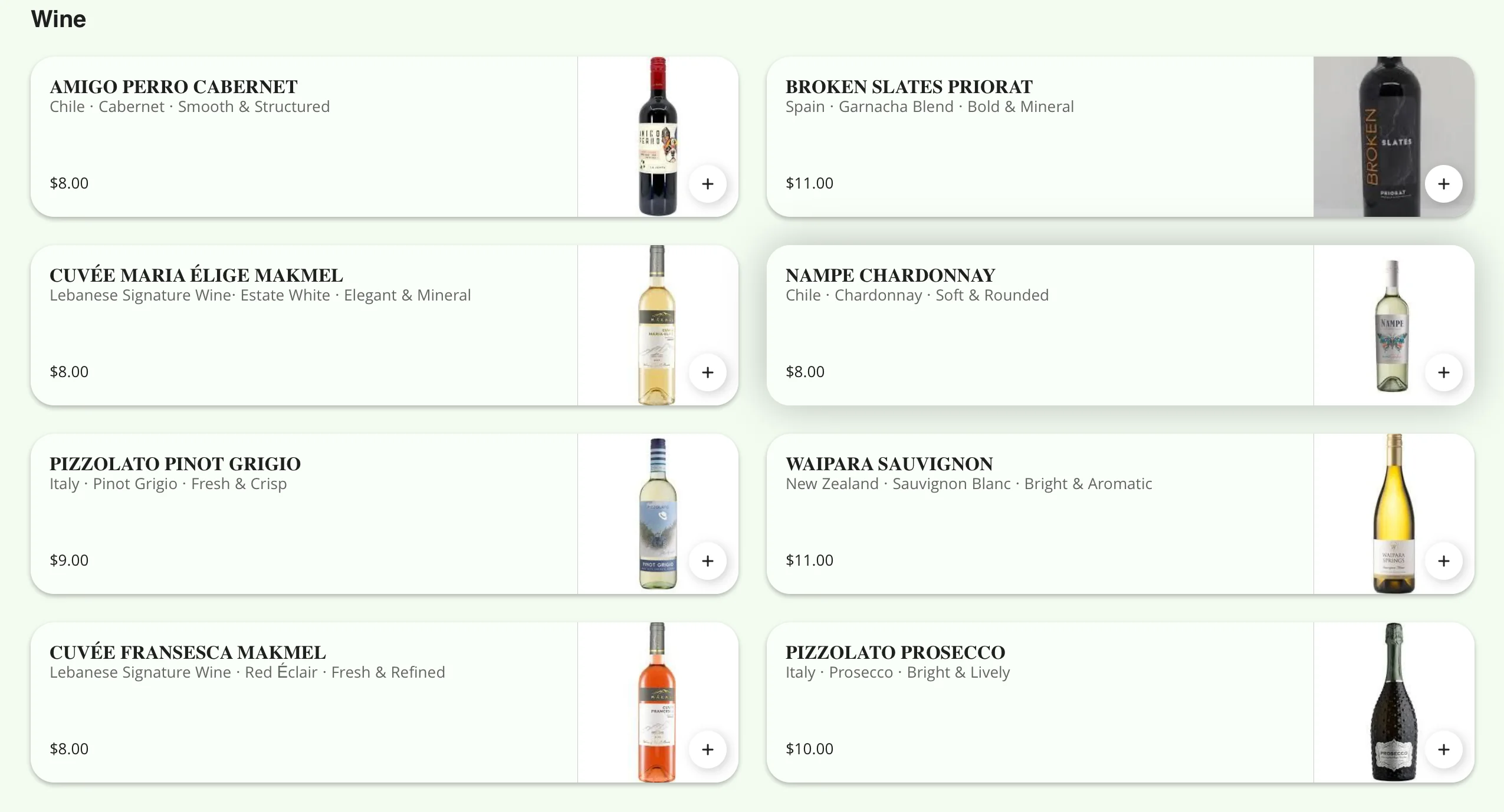 Wine selection featuring diverse global varieties