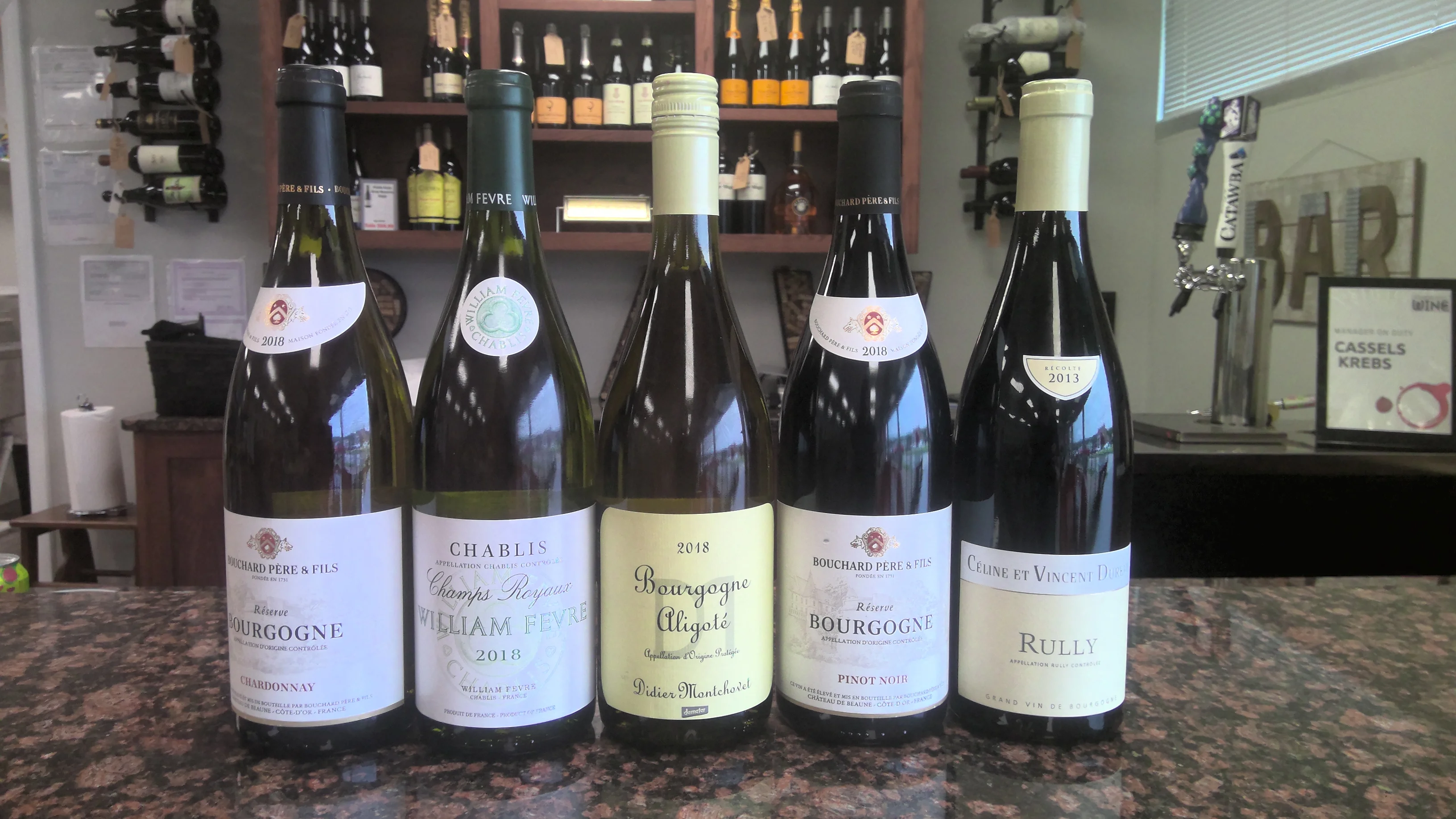Selection of fine French wines on display